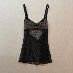 Victoria's Secret Black Lace Fairy Babydoll Chemise Sheer Lingerie Top Women‎ M